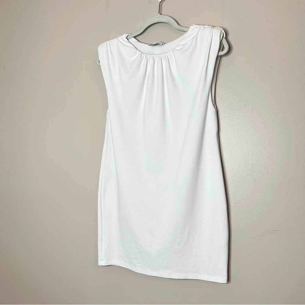 Zara White Sleeveless Puff Pleated Shoulder Mini Shift Dress Blogger Favorite S - Picture 5 of 13